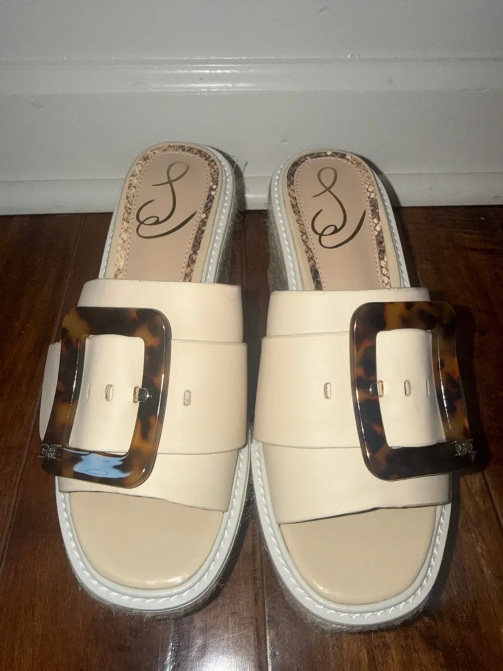 Sam Edelman LIVI wedge leather buckle sand flatform platforms sand ivory New 6
